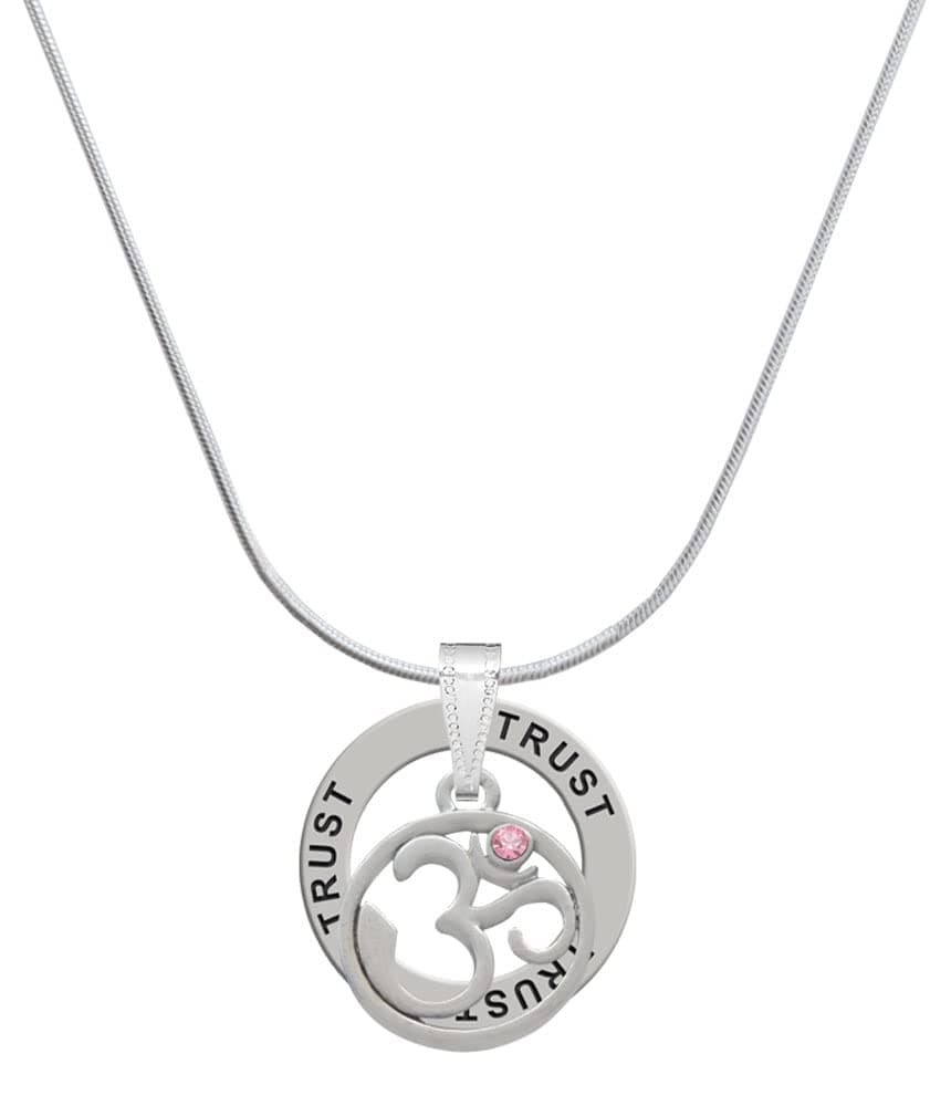 Delight Jewelry Silvertone Om in Circle with Crystal - Trust Ring Charm Necklace, 18"