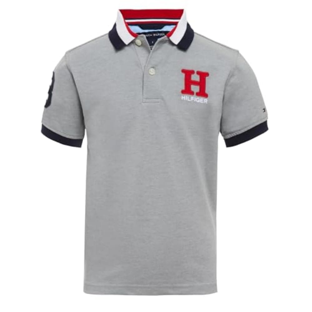Tommy Hilfiger Boys' Short Sleeve Premium Pique Polo Shirt, Button Closure, Soft & Comfortable