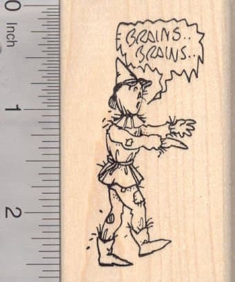 Halloween Scarecrow Zombie Rubber Stamp, Brains