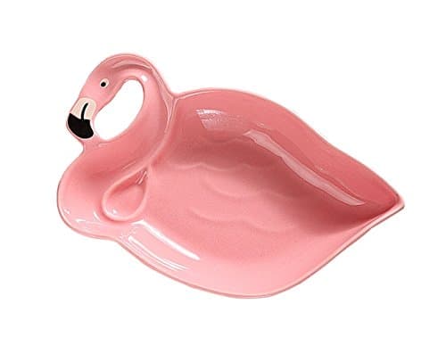 Hoocozi Flamingo Ceramic Dessert Plate, Decorative Porcelain Holding Jewelry Dish from, Pink, 1Pce, 5.9"