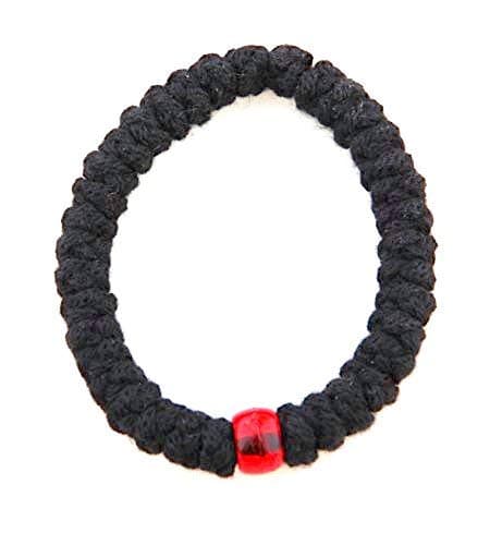 IconsGr Handmade Christian Orthodox Greek Chotki, Komboskoini, Prayer Rope Elastic with Red Bead