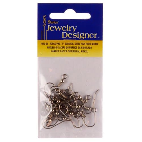 Surgical Steel Fish Hook, 1 Inch, Nickel Earring Hooks with Ball and Loop, 20pc Pkg
