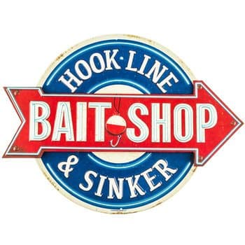 Fishing Sign Nautical Decor Hook Line and Sinker Bait Shop Metal Sign