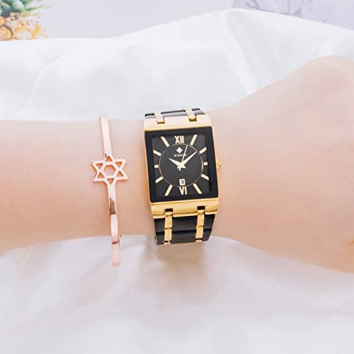 Square Watches for Men and Women Stainless Steel Mens Square Watch with Date Waterproof Analog Quartz Fashion Business Casual Wristwatch, 36C-Black Gold