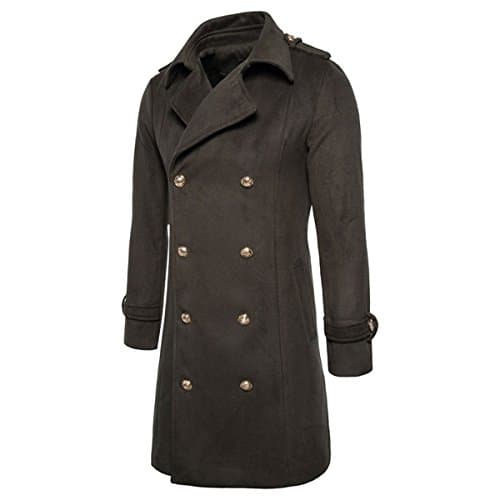 YUNCLOS Men's Trench Coat Long Wool Blend Slim Fit Jacket Winter Double Breasted Overcoat