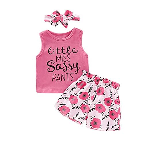 3 Pcs Infant Baby Girl Clothes Sets Sleeveless Tank Tops Flower Pant Headband Outfits Toddler Clothes