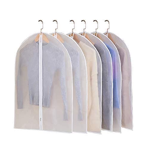 Hanging Garment Bag Lightweight Suit Bags (Set of 6) with Study Full Zipper for Closet Storage and Travel,Clear Plastic Cover for Clothes Storage Suits Dress (24X32 6PCS)