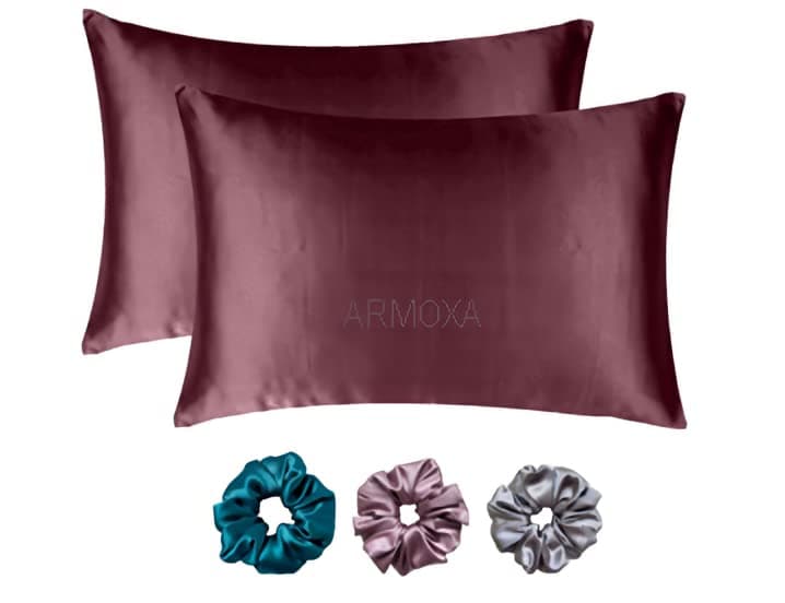 ARMOXA ARMOXA Diamond Satin Silk Pillow Cover for Hair & Skin|3 Piece Satin Soft Scrunchies Free for Women Stylish| Set of 2 GRAPEWINE Pillow Case | Standard Size