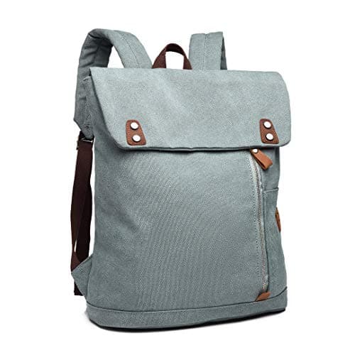 Wxnow Canvas Laptop Backpack, Bag for Men Women, Casual Daypack Travel College Work Rucksack Fits 15.6 Inch Laptop,Lake Green