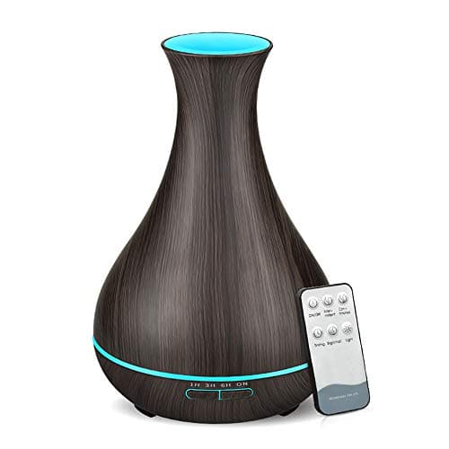 KBAYBO 550ml Aroma Diffuser Essential Oil Diffuser with Remote Control Ultrasonic Air Humidifier with Wood Grain 7-Color LED Night Light for Office Home Spa Yoga BPA Free