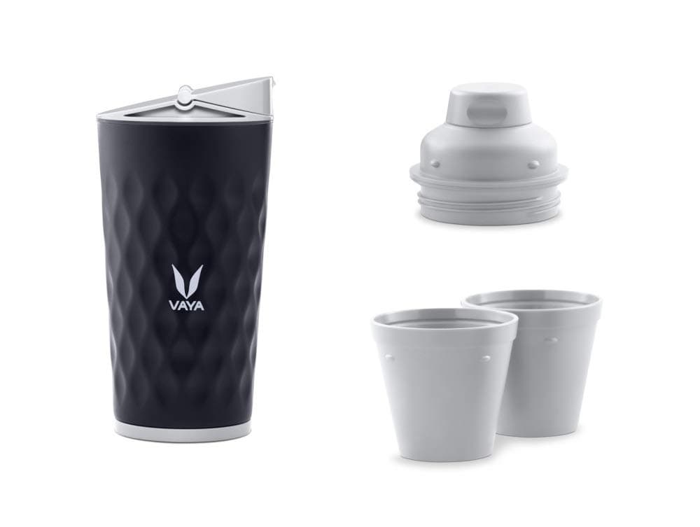 VAYA DRYNK Stainless Steel Water Bottle for Kids, 350ml Vacuum Insulated Water Bottle with Sipper, Gulper Lid, and 2 Tumblers, Hot and Cold Water Bottle for Boys, Leakproof Travel Bottle,Black