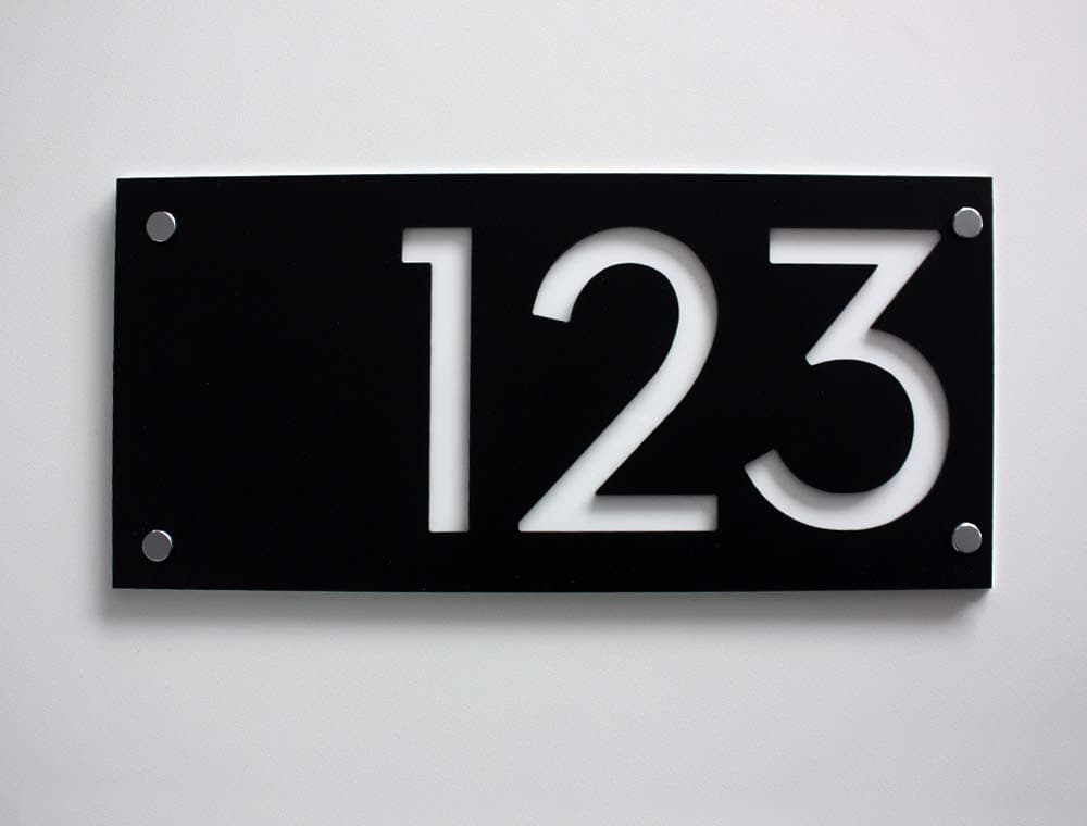 Modern House Numbers - Rectangle Black with White Acrylic - Contemporary Home Address - Sign Plaque - Door Number - Hotel Room Numbers - Apartment Number