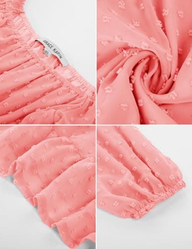 GRACE KARIN Girls Ruffle Tiered Dress Long Sleeve Swiss Dot Flowy A-Line Dress 6-14Y