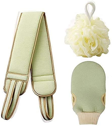 LYDL 3PCS Bathing Exfoliating Set Back Scrubber,Sponge Loofah Ball,Loofah Glove|Double Side Scrubbing Strap|Dead Skin Remove Body Scrubs for Men&Women for Skin Deep Cleaning (Random Color) (Pack of 1)