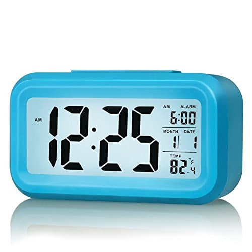 FirstDecor BLUE Morning Clock, LED Clock Slim Digital Alarm Clock Large Display Travel Alarm Clock (Temperature Display, Snooze Function, Smart Back-light)