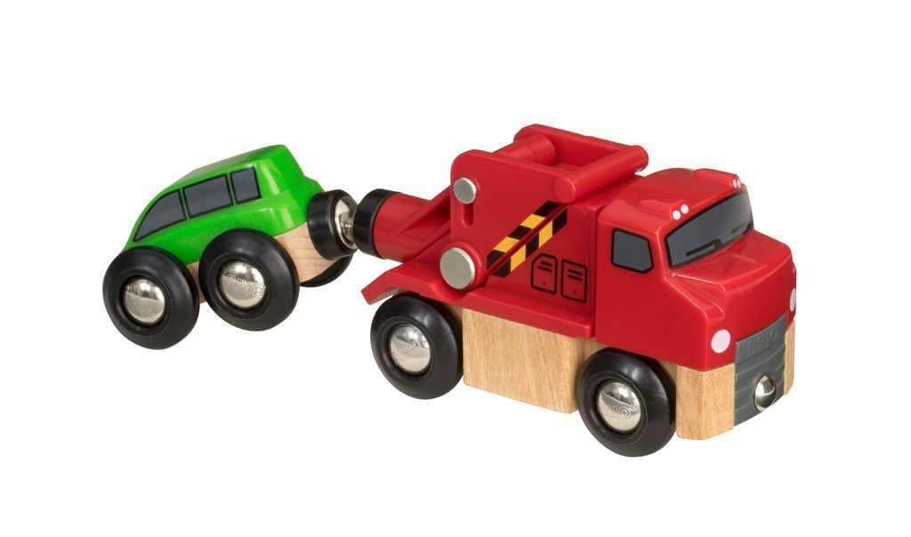 World 33528 - Reliable Tow Truck - Wooden Toy Train Accessory for Kids Aged 3+ | Magnetic Coupling | Compatible with Other Railway Toys | FSC-Certified Beech Wood