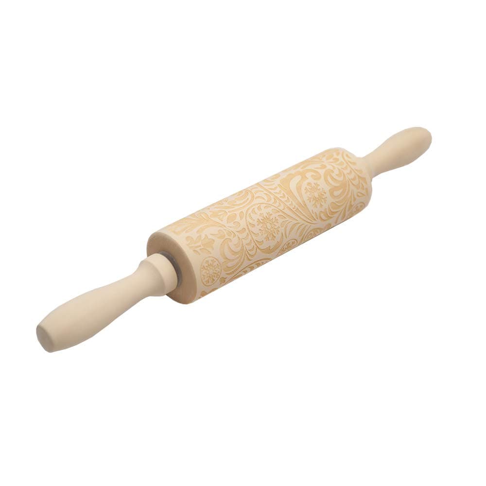 LIBAO Christmas Wooden Rolling Pins 3D Laser Engraved Embossing Rolling Pin for Baking Cookies Biscuit Fondant Cake Dough Clay