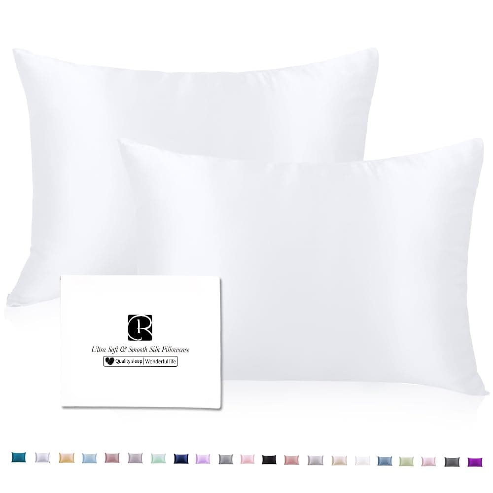 Silk Pillow Cases 2 Pack, Ravmix Both Sides Mulberry Silk Pillowcases Set of 2 Cooling Pillow Cases for Hair and Skin Queen Size with Hidden Zipper, 20 * 30inches, Pure White