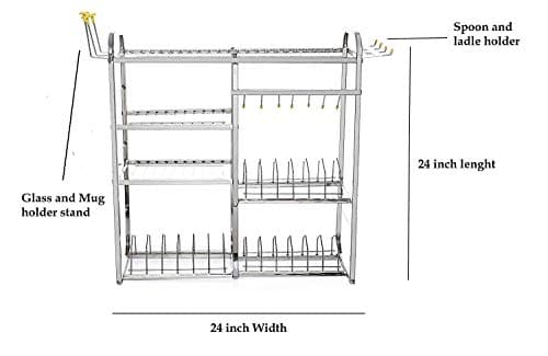 WINSTAR Stainless Steel 24 inch 4 Shelf Wall Mount Kitchen Dish Rack | Utensils Rack with Plate & Cutlery Stand | Modular Kitchen Storage Rack | Kitchen Organizer (24 in)