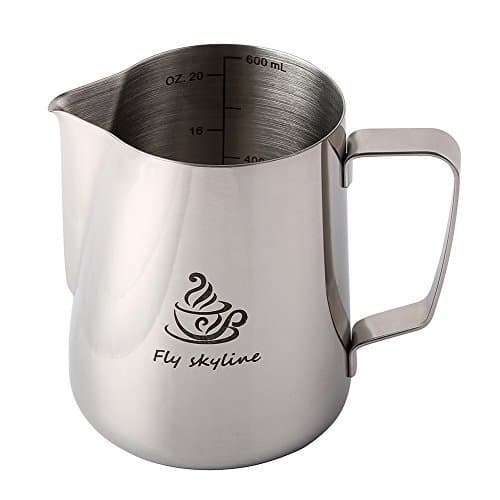 Fly Skyline Stainless Steel 20oz Milk Frothing Pitcher, Measurements Inside the Pitcher While Enjoying Precise Pouring & a Comfortable Handle(20Ounces) by Fly Skyline