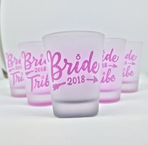 Bride Tribe Color Frosted Shot Glass (6 Pack) ONE Bride Five Bride Tribe Pink Black Bachelorette Party Supply Bridal Shower Bridesmaid Glasses