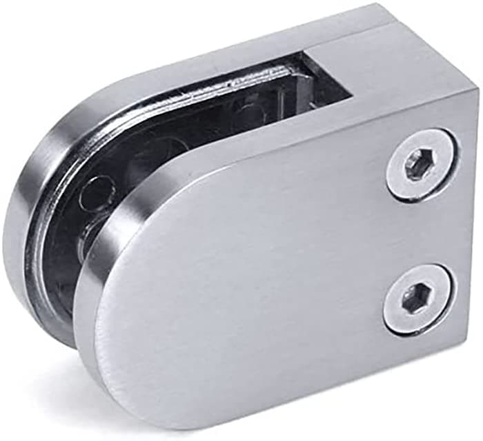 Zintec Brushed Stainless Steel Effect Glass Clamp - Flat Base Mount - Ideal D Shaped Metal Wall/Post Bracket Mount Glass Holder Clip for Stairs Balustrades, Glazing, Handrails