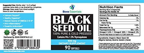 HalalEveryDay Organic Black Seed Oil - USDA Certified Cold Pressed Glass Bottle Over 1.5% Thymoquinone 3X Strength Turkish Black Cumin Nigella Sativa Non-GMO 100% Pure Blackseed Oil (Capsules)
