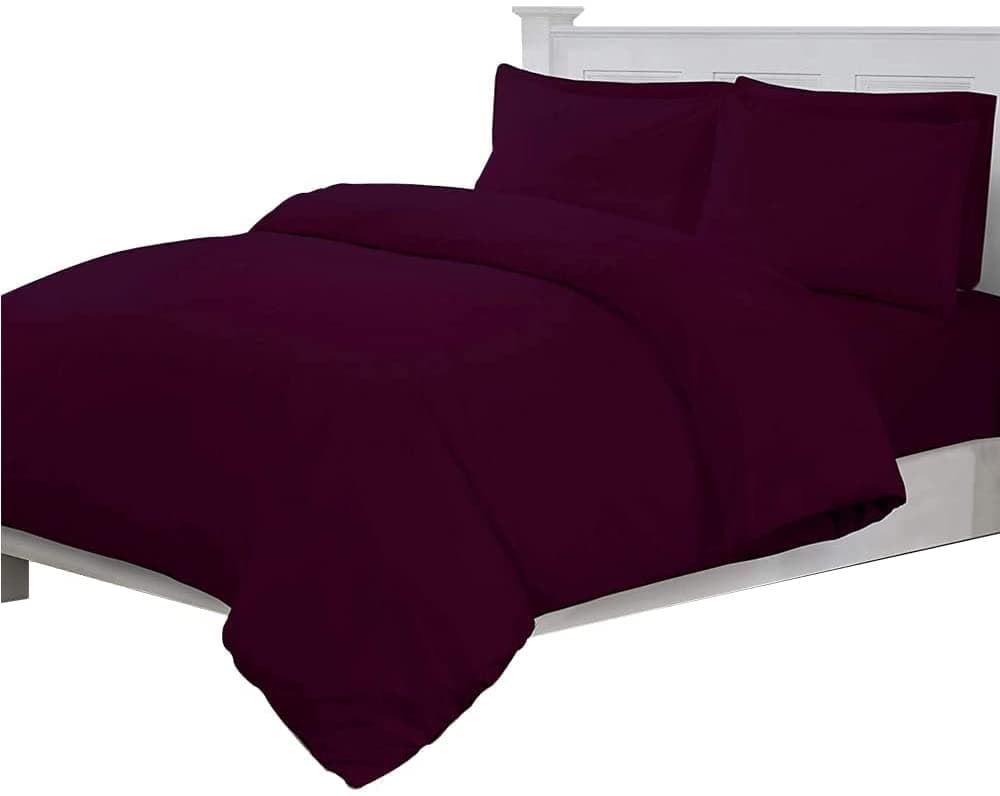Linens World200 Thread Count 100% Egyptian Cotton Duvet Quilt Cover Bedding Sets with Pillow cases (Plum, Double)