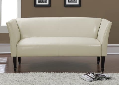 Marcella Creme Bonded Leather Bronze-capped Solid Wood Legs Contemporary Loveseat Sofa for Stylish Elegant Living Room