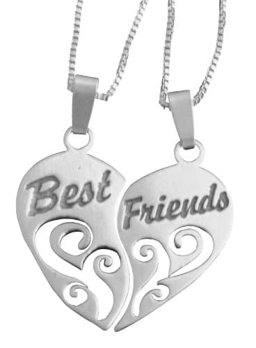 Juzii Sterling Silver Best Friends Split Pendants Necklace 18inch Chains