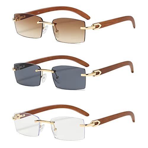 Heptagram Rectangle Fashion Rimless Sunglasses for Women Men Gangster 90s Frameless Shades Retro Vintage Trendy Eyewear
