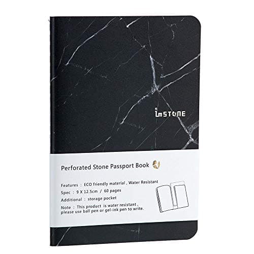 Passport Size (3 9/16" × 4 15/16") RockBook for Travelers, Black Marble | stone paper | every page is smooth and waterproof | 60 pages, all lined/ruled
