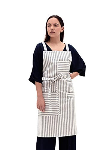 MEEMA Chef Apron for Men & Women | Striped Eco Friendly Upcycled Cotton and Denim Apron | Extra Support and Comfort Cross Back Apron | Barista, Shop Work, Artist, Cooking Apron, Server Aprons