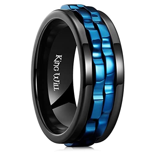 King Will Mens Black Gear Spinner Rings Stainless Steel Fidgets Two Black Gear Fidget Ring Anxiety Ring For Men Women Stress Free Cool Wedding Band