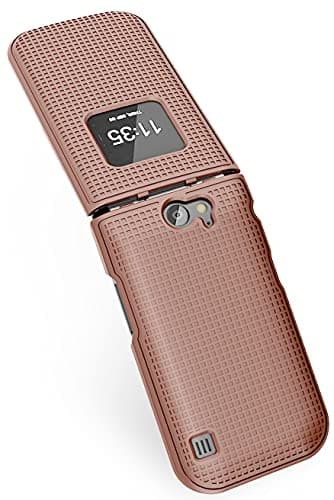 Nakedcellphone Case for Nokia 2720 V Flip Phone, [Rose Gold Pink] Protective Snap-On Hard Shell Cover [Grid Texture] for Verizon TA-1295, 2720V