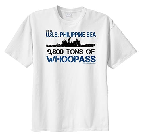 ShipShirts Big Boy's CG 58 USS Philippine Sea 9,800 tons of Whoopass Short Sleeve T-Shirt White L