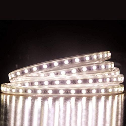 CBCGT 16.4 Feet/5M, 6000K Pure White, 110V - 120V AC unit Flexible Flat LED Strip Rope Light, 300 Units SMD5050 LEDs, Indoor/Outdoor Use, Accessories Included