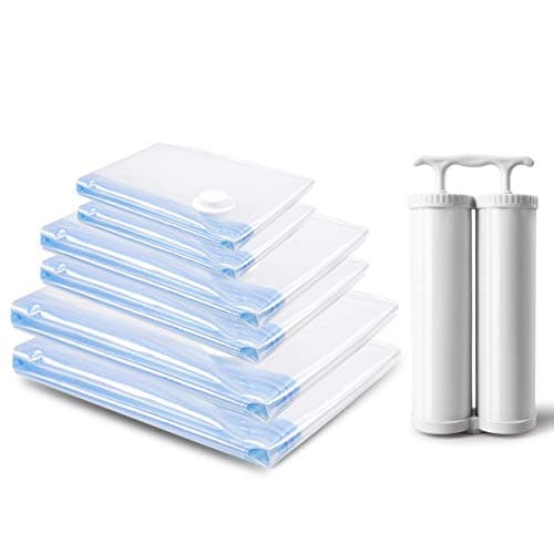 MRS BAG Strong Vacuum Storage Bags 6 Pack (2Large + 2Medium + 2Small) Space Saver Bags Reusable with Double Hand Pump, Space Saver Bags for Clothes, Duvets, Bedding & Travel Packing