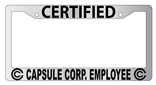 Certified Capsule Corp Employee Chrome Metal License Plate Frame Dragon Ball