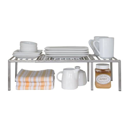 Seville Classics Iron Slat Expandable Kitchen Counter and Cabinet Shelf, Platinum