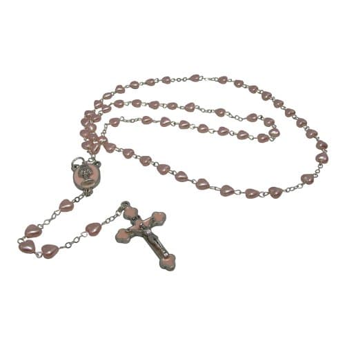 Girl's First Communion Rosary Pink Heart Shaped Bead Rosary (Boxed)
