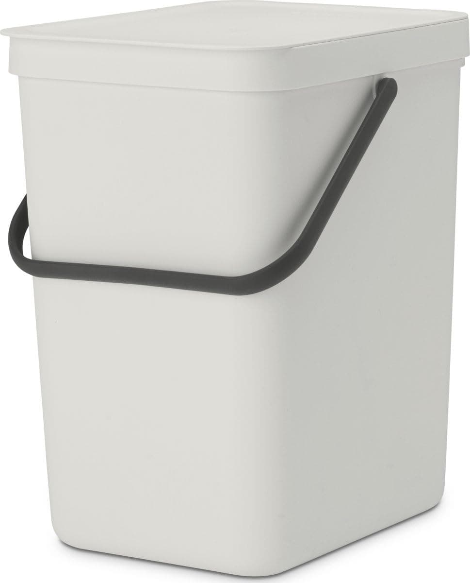 Sort & Go Kitchen Recycling Bin | M / 6.6 Gal / 25L | Light Gray | Removable Stay-Open Lid, Carry Handle | Trash Can for Bottles, Cans, Paper, Glass | Wall-Mounting Bracket Sold Separately