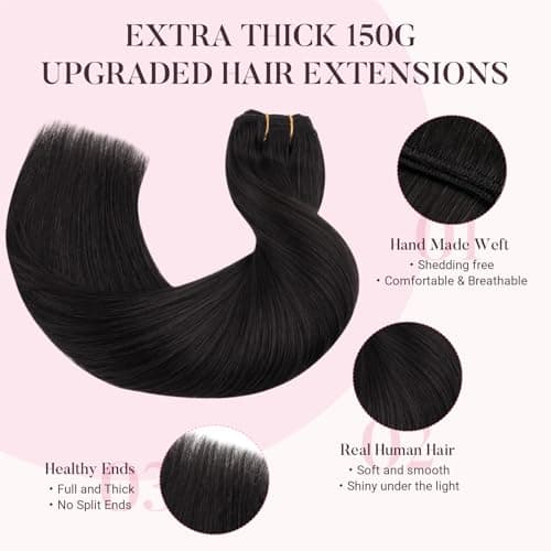 MAXITA Clip in Hair Extensions Real Human Hair, Remy Human Hair Clip in Extensions for Women, Natural Human Hair, 22 inch 150g 9Pcs, Natural Black