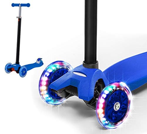 Rugged Racers Blue Kick Scooter for Boys & Girls 3 Wheel Scooter, Adjustable Kick Scooter for Kids with PU LED Light Up Wheels, Step Brake, Lean 2 Turn, Ride on Toys for Children 6 Year Plus