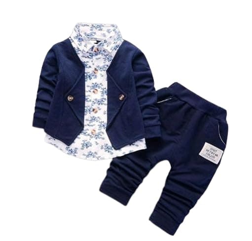 MS EnterpriseBaby Boys and Girls Cotton Blazer Style Shirt and Pant Set for Newborn, Infants, Toddlers and Child for Party, Events, and Gifting Blue