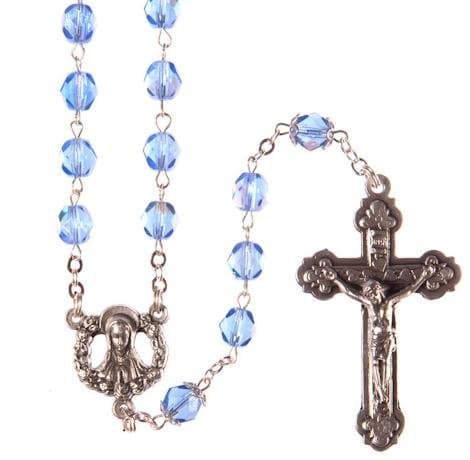 RosaryRosary Blue Sapphire Beads. Traditional Catholic Ornate Crucifix and Centre Piece of Our Lady.