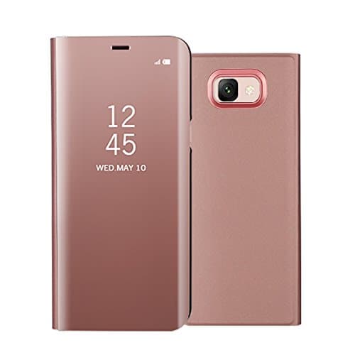 Cover Samsung Galaxy J7 Max Flip Book, BZCTAH Electroplate Hard PC Plastic Inner Transparent View Standing Case, Thin Folio Smooth Cover with Support Function for Samsung Galaxy J7 Max,Rose Gold#1
