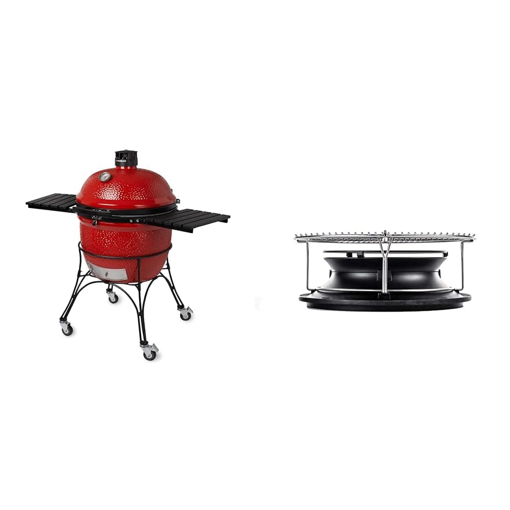 Kamado Joe Big Joe II 24-inch Grill Bundle with Cart, Shelves, SloRoller Smoke Chamber Accessory