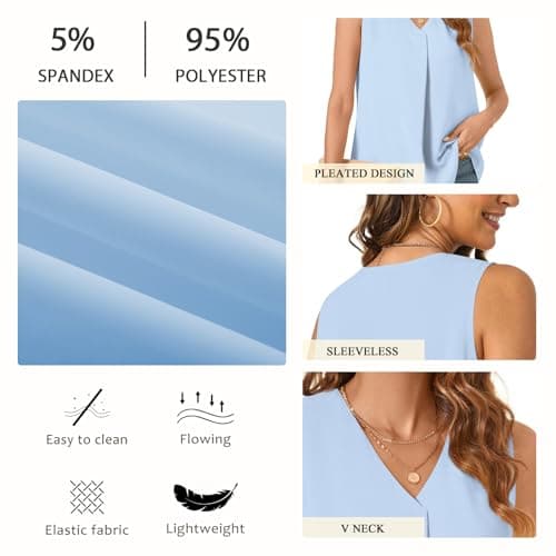 Bestbee Women's 2025 Summer Tank Tops Dressy Casual Sleeveless Chiffon Blouses V Neck Tunics Cute Business Work Shirts