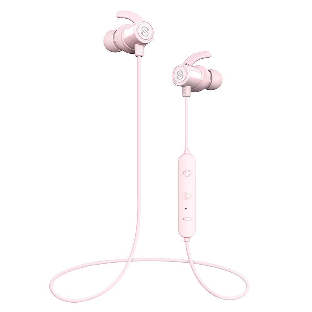SoundPEATS Magnetic Wireless Earbuds Bluetooth Headphones Sport in-Ear IPX 6 Sweatproof Earphones with Mic (Super Sound Quality Bluetooth 4.1, aptx, 8 Hours Play Time, Secure Fit Design) (Pink)